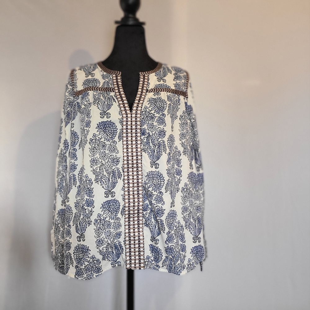 J Crew Floral Embroidered Tunic Blouse